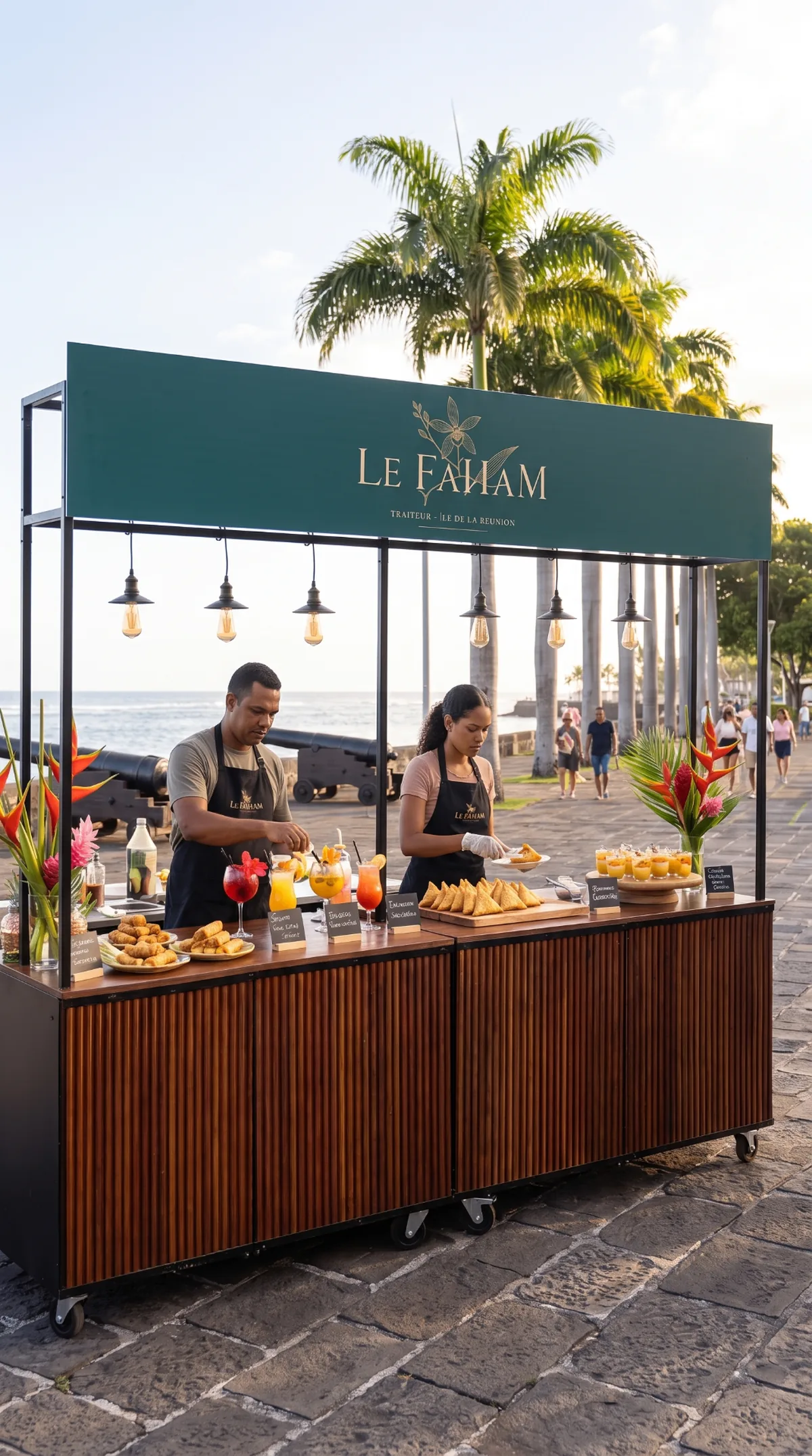 Stands & corners traiteur sur mesure La Réunion Stand traiteur sur mesure en bord de mer — corners thématiques Le Faham