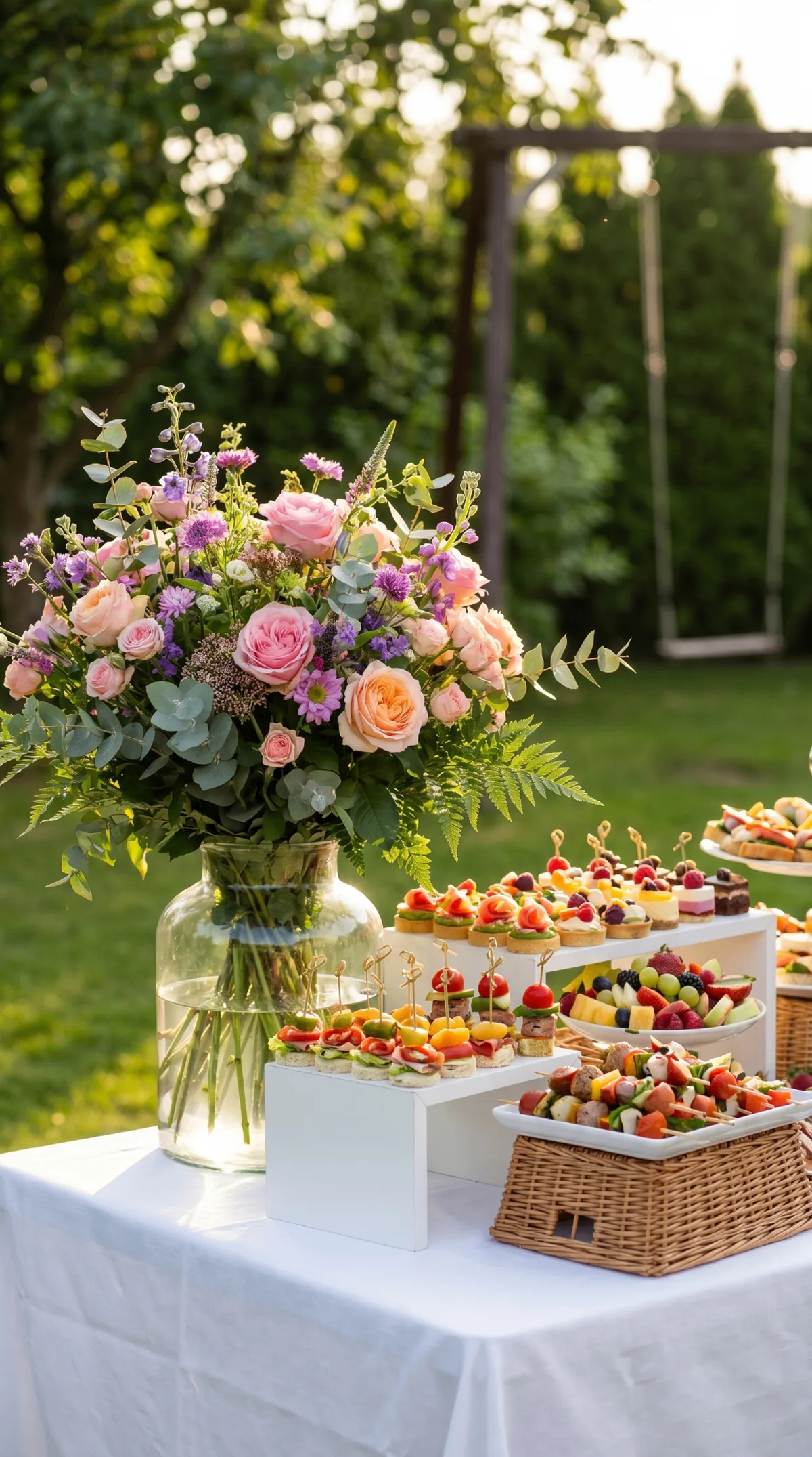 Traiteur mariage La Réunion — Le Faham Buffet de mariage fleuri en extérieur — traiteur mariage Le Faham La Réunion